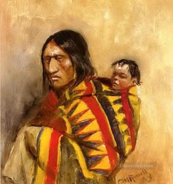 pierre en mocassin femme 1890 Charles Marion Russell Amérindiens Peinture à l'huile